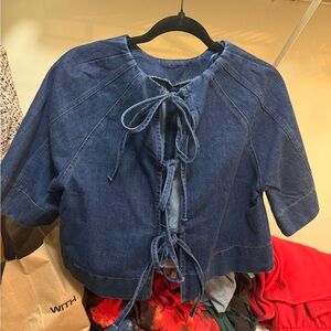 Blue Denim Tie-Front blouse